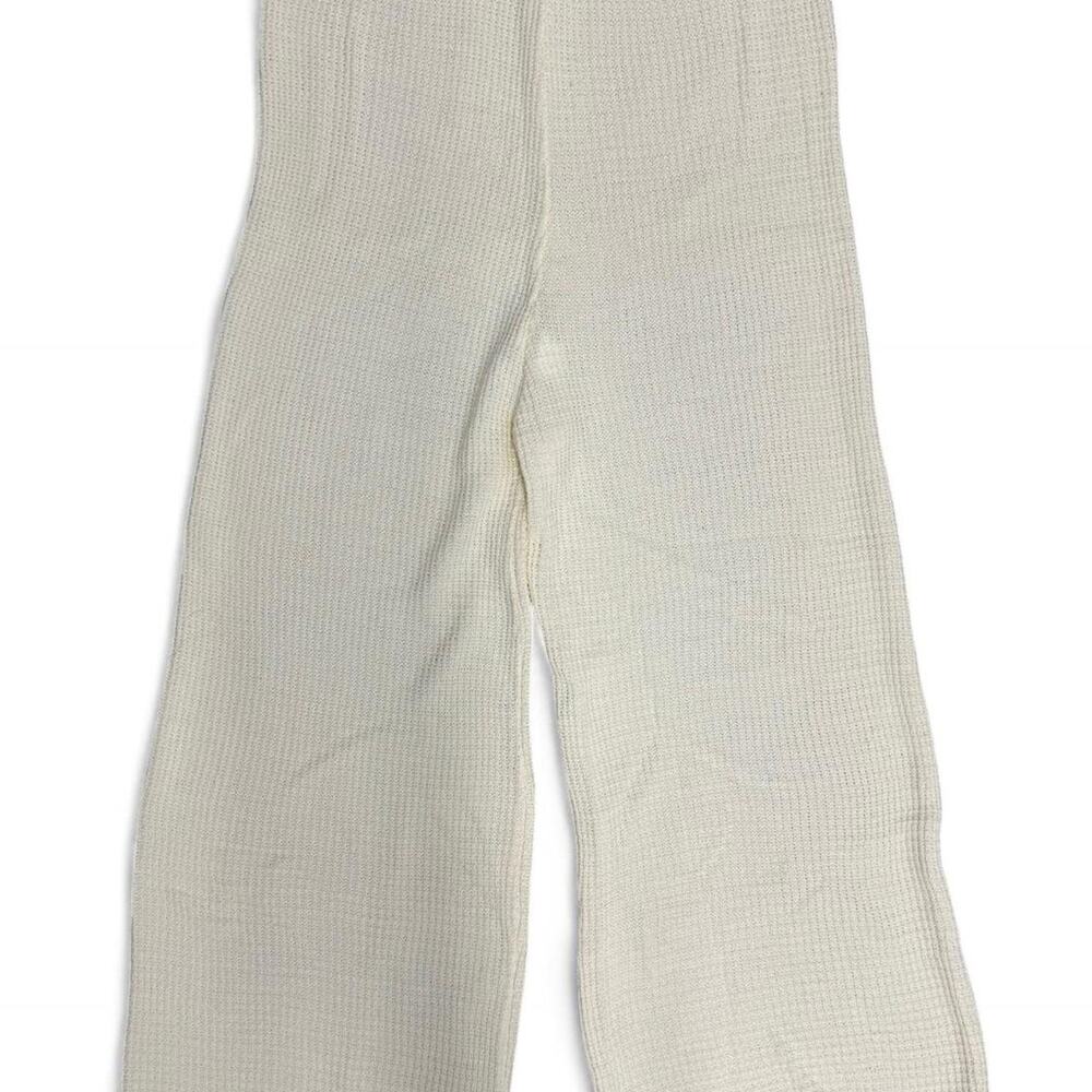 white waffle knit stretchy pants